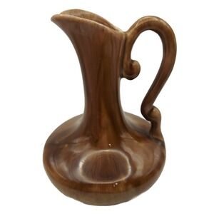 MCM Ceramic Art Pottery Jug Ewer Vase Brown Glaze Pitcher 6" VTG Glossy Unsigned